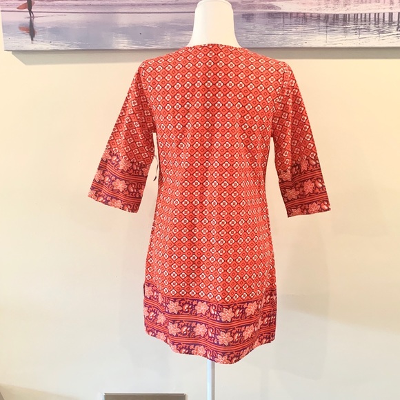 Old Navy Geometric Red 3/4 Sleeve Shift Dress - Picture 4 of 8